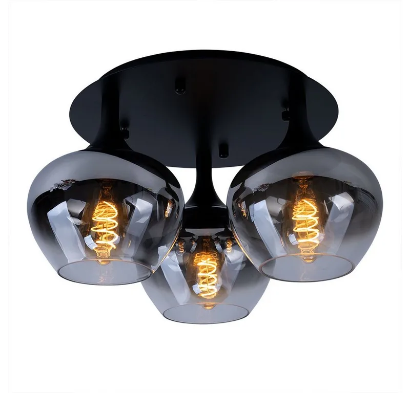 Deckenleuchte, Leuchtmittel nicht inklusive, Deckenlampe Rauchglas Wohnzimmerleuchte Deckenleuchte rund Glaskugel von Globo in Grau – Produktfoto