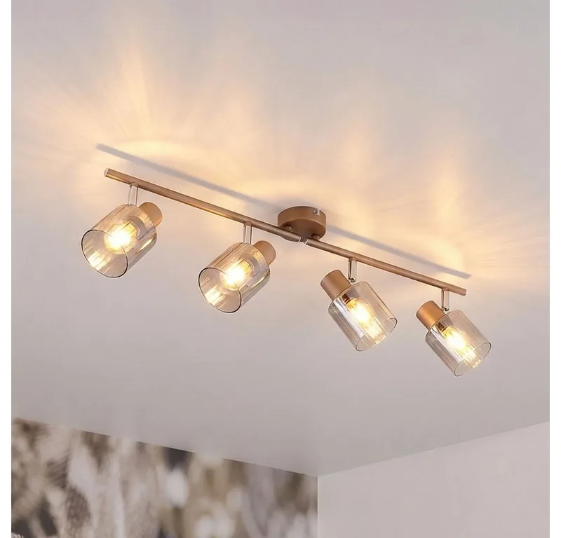 Deckenleuchte, Leuchtmittel nicht inklusive, Deckenlampe Wandspot Metall kaffeefarben Glas rauch L 70 cm från Globo – produktbild