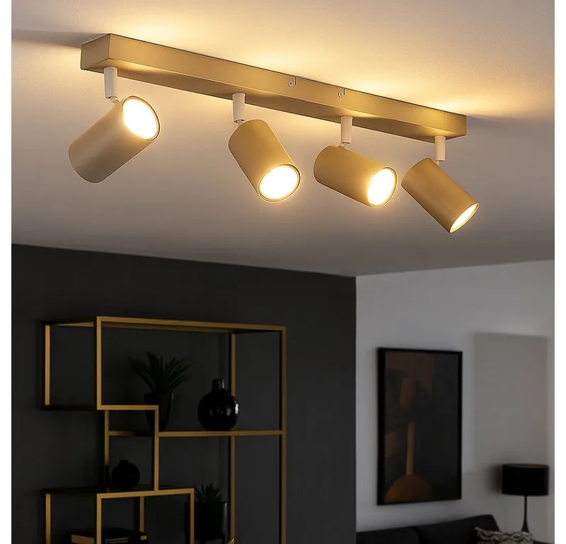 Deckenleuchte, Leuchtmittel nicht inklusive, Deckenleuchte Deckenlampe Wohnzimmerlampe Metall sandfarben drehbar L de Globo – photo produit