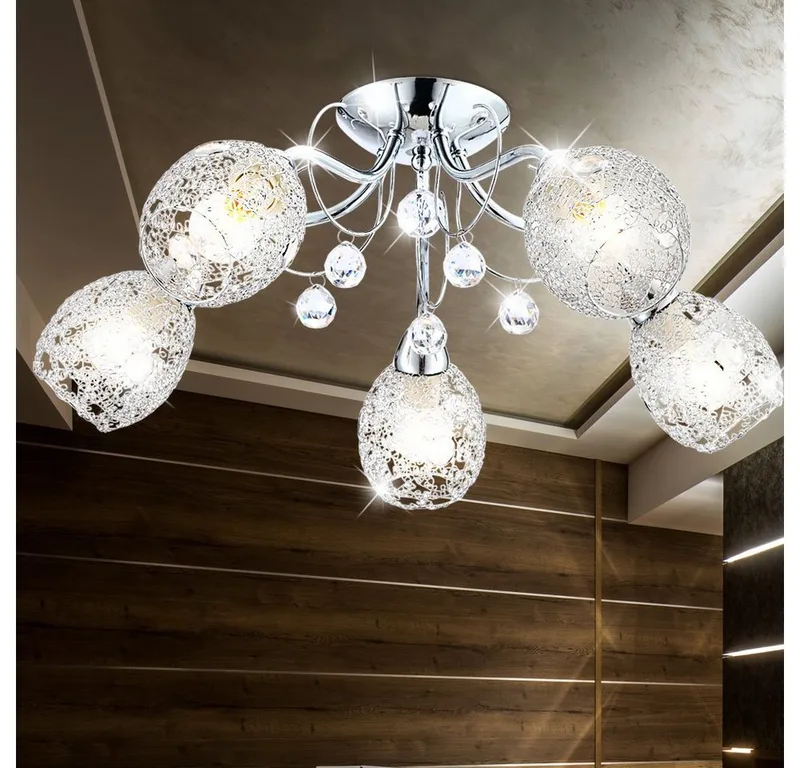 Deckenleuchte, Leuchtmittel nicht inklusive, Deckenleuchte Kristall Deckenlampe Beleuchtung Chromgeflecht Licht de Globo en Argent – photo produit