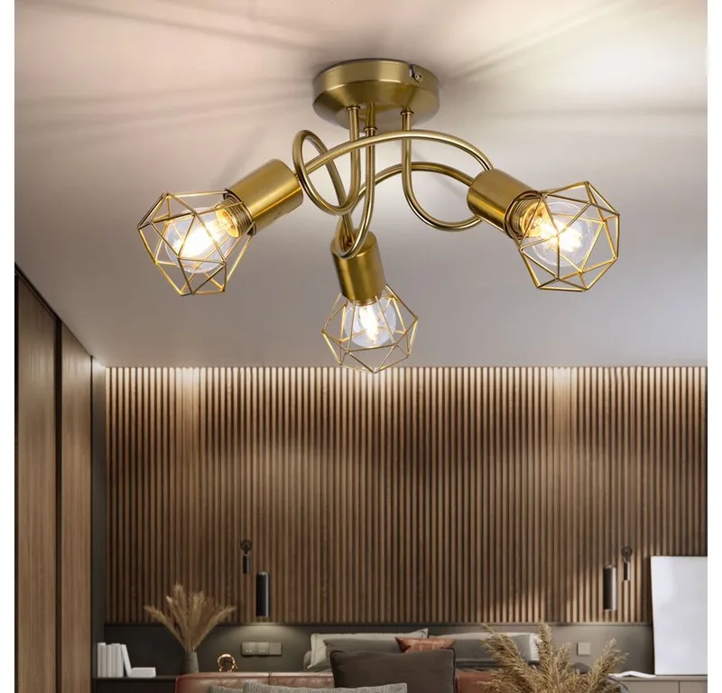 Deckenleuchte, Leuchtmittel nicht inklusive, Deckenleuchte Spotlampe Wohnzimmerleuchte 3 Flammig E14 gold Gitter de Globo – photo produit