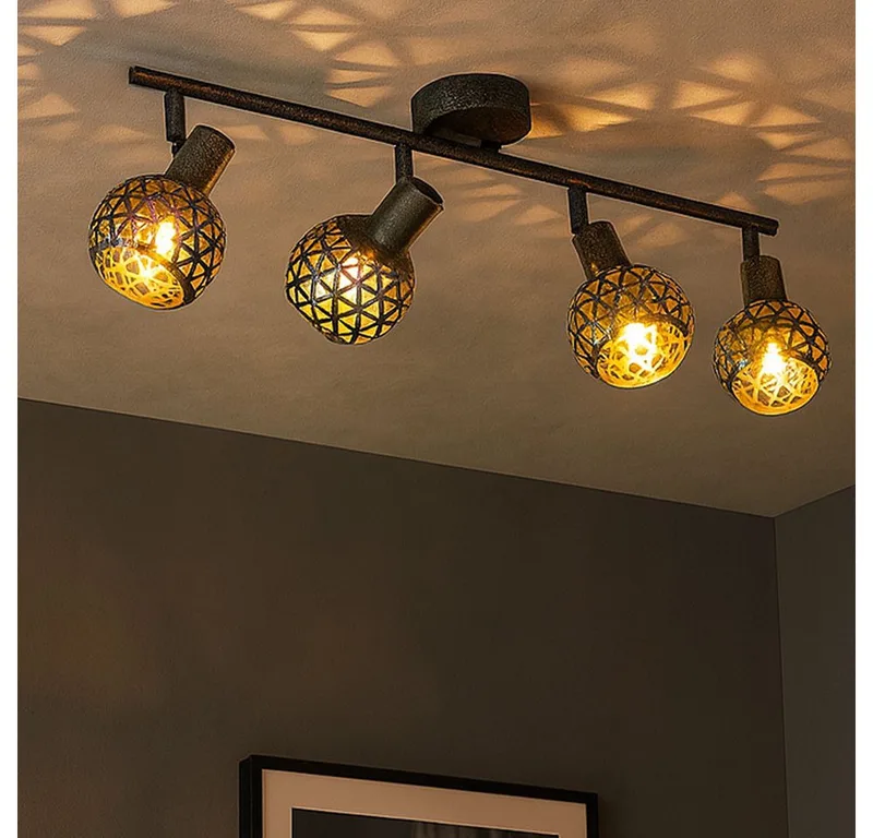 Deckenleuchte, Leuchtmittel nicht inklusive, Deckenleuchte Spotleiste 4 Strahler Deckenlampe schwenkbar E14 de Globo en Gris – photo produit