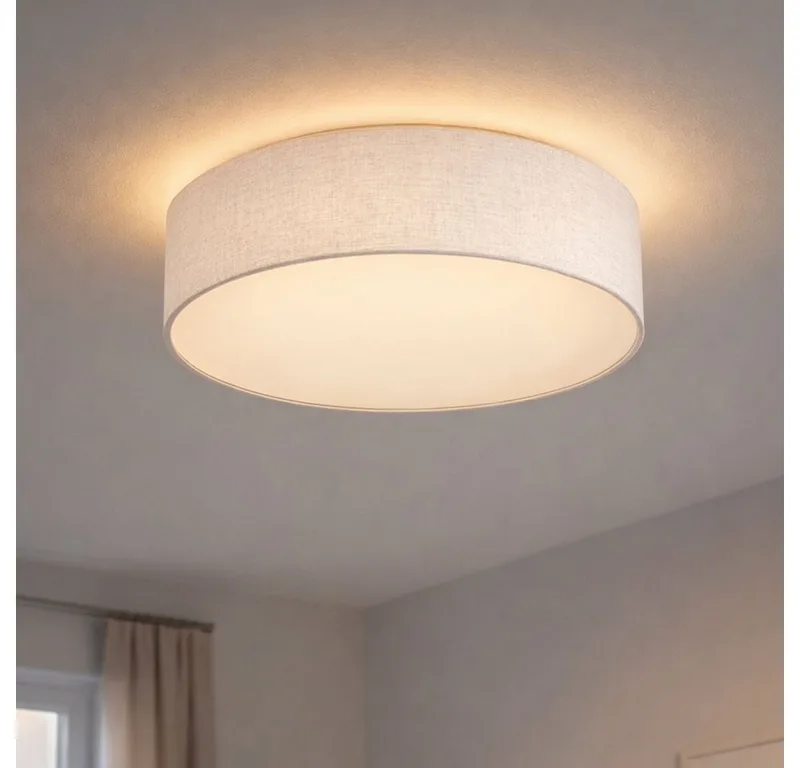 Deckenleuchte, Leuchtmittel nicht inklusive, Deckenleuchte weiß rund Deckenleuchte Stoff weiß Lampe von Globo in Beige – Produktfoto