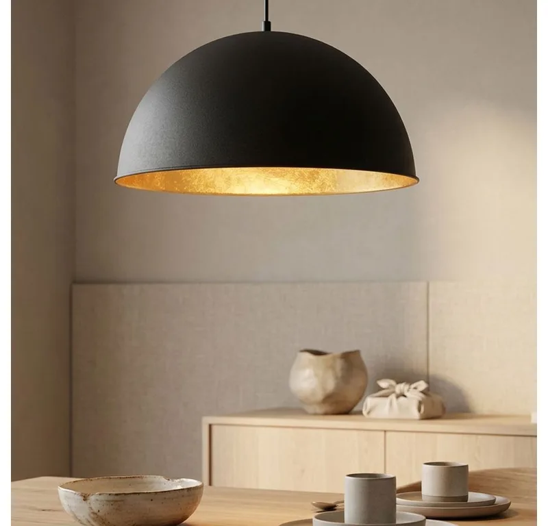 Deckenleuchte, Leuchtmittel nicht inklusive, Hochwertige Pendel Leuchte Hänge Lampe E27 Beleuchtung gold de Globo en Noir – photo produit