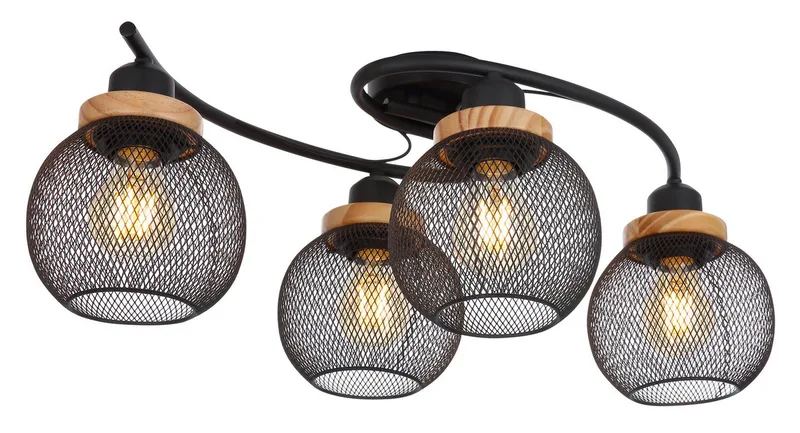 Deckenleuchte PABLO, ohne Leuchtmittel, Deckenlampe Metall Metallgeflecht Holz Küche Wohnzimmer fra Globo i Sort – produktbillede