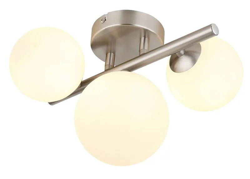 Deckenleuchte RIHA, Leuchtmittel wechselbar, Warmweiß, Deckenleuchte Nickel, Glas opal, 3x G9 LED von Globo in Silber – Produktfoto 1 von 5