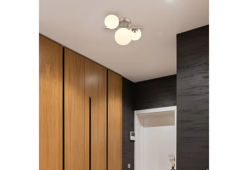 Deckenleuchte RIHA, Leuchtmittel wechselbar, Warmweiß, Deckenleuchte Nickel, Glas opal, 3x G9 LED von Globo in Silber – Produktfoto 2 von 5