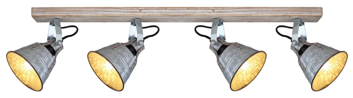 Deckenspot GÜNTHER I, Leuchtmittel wechselbar, Holz-weiß Strahler mit Metall, zinkfarbener Schirm, E27 4x60W von Globo in Weiß – Produktfoto