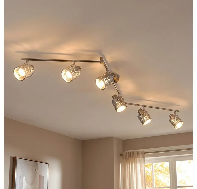 Deckenspot, Leuchtmittel nicht inklusive, Deckenleuchte Deckenlampe Spotleiste verstellbar Samt silber L145 cm fra Globo i Sølv – produktbillede