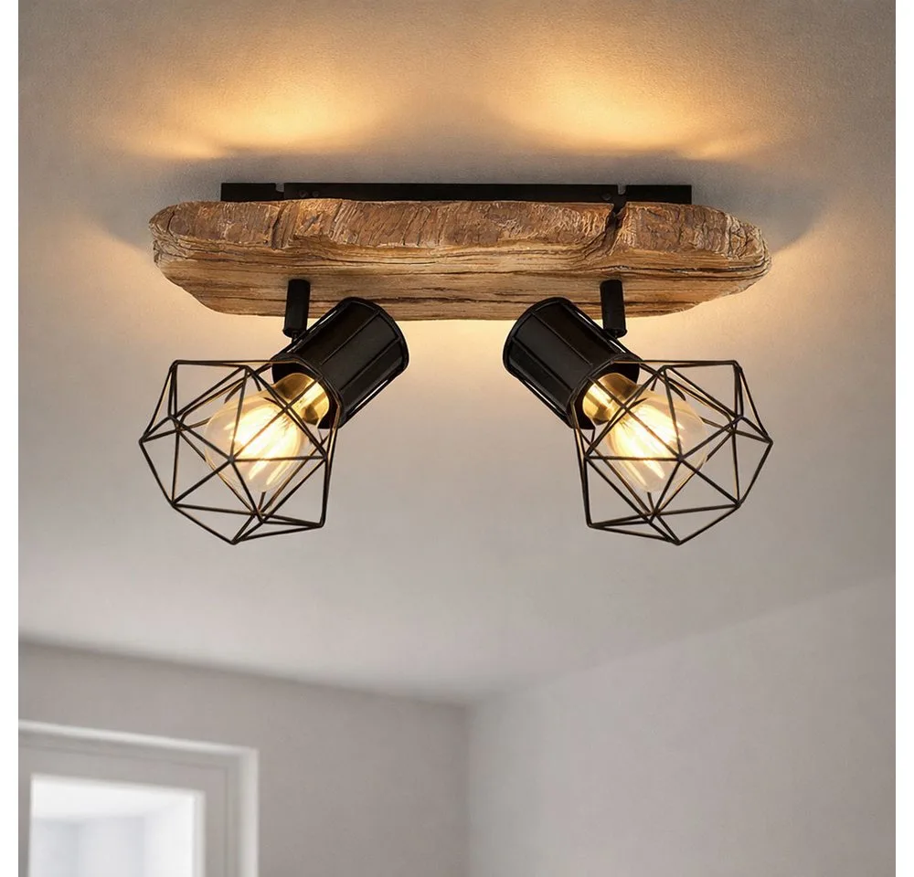 Deckenspot, Leuchtmittel nicht inklusive, Warmweiß, Deckenlampe Wohnzimmer Holzoptik Deckenstrahler 2 flammig fra Globo i Sort – produktbillede