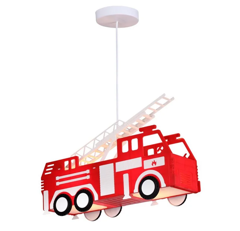 Dekolicht, Leuchtmittel nicht inklusive, Feuerwehr Auto Hänge Leuchte Pendel Lampe Kinder Spiel Zimmer de Globo en Rouge – photo produit