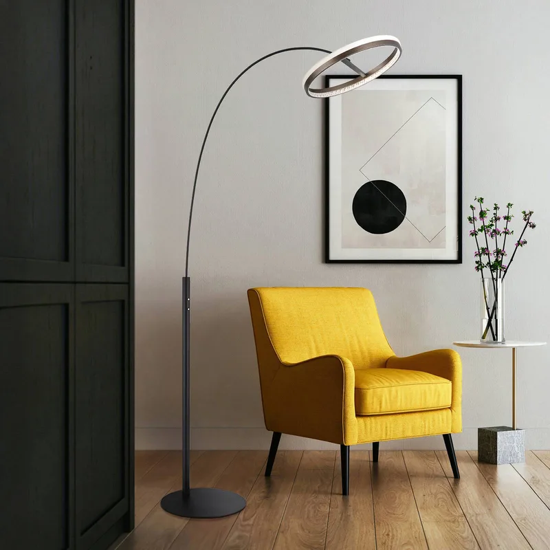 Della LED vloerlamp, hoogte 190 cm, zwart/donkergrijs, metaal de Globo en Noir, Gris foncé, Opaal – photo produit