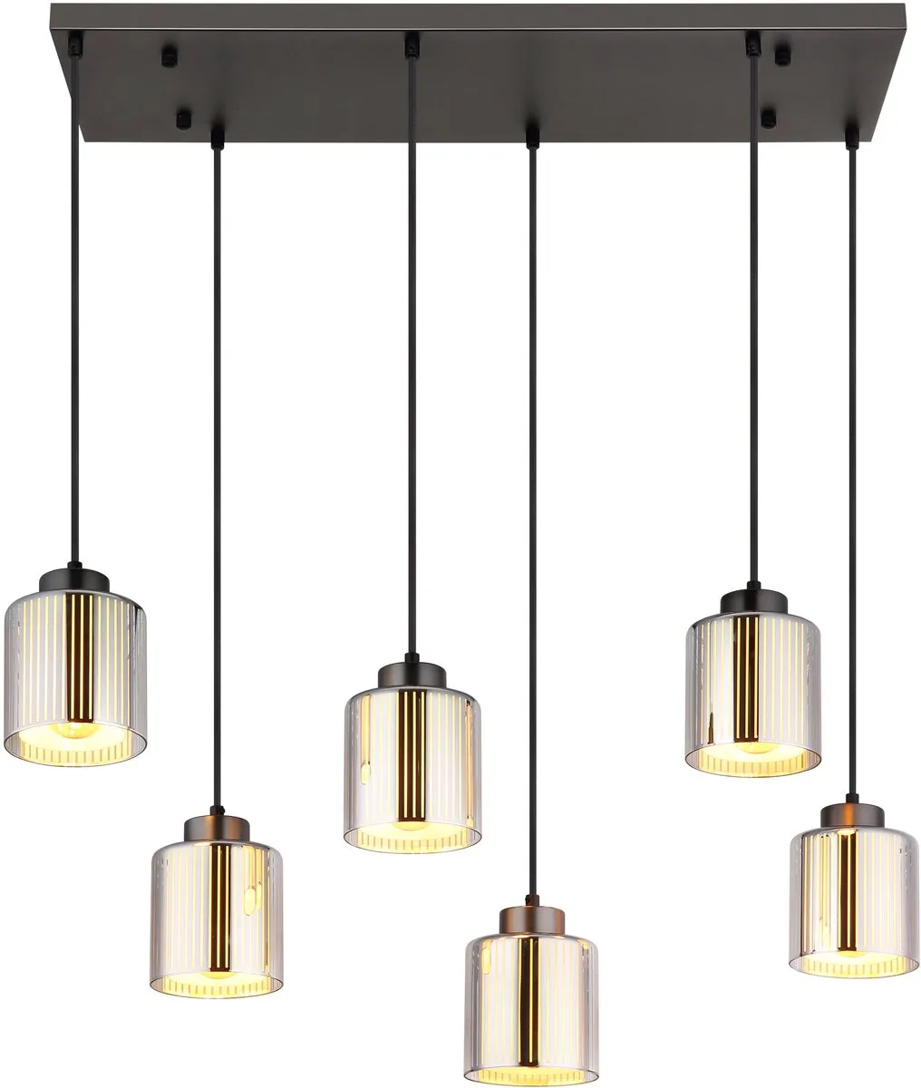 Design hanglamp Felicia gunmetal 6-lichts - 16056-6H från Globo i Grå – produktbild