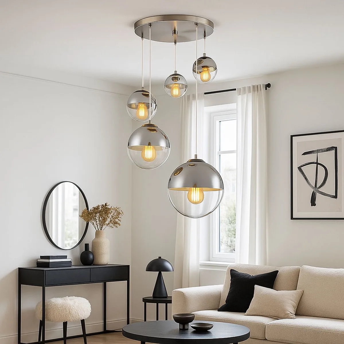 Design plafondlamp globe spot woonkamer hanglamp helder in set incl. LED lamp van Globo in Zilver – productfoto