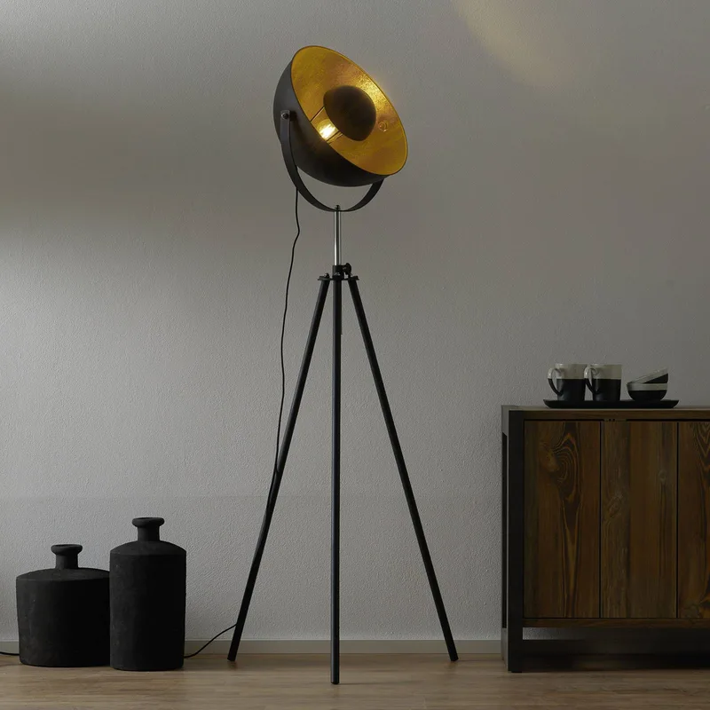 Driepotige vloerlamp Lenn, zwart-goud de Globo en Noir, Or – photo produit