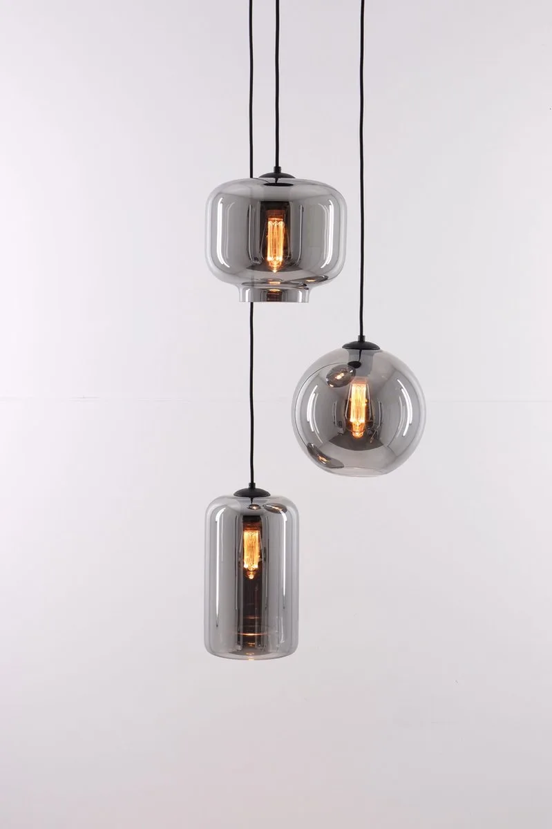 EEF Hanglamp Smoke 3lichts hanglamp von Globo in Rookglas – Produktfoto