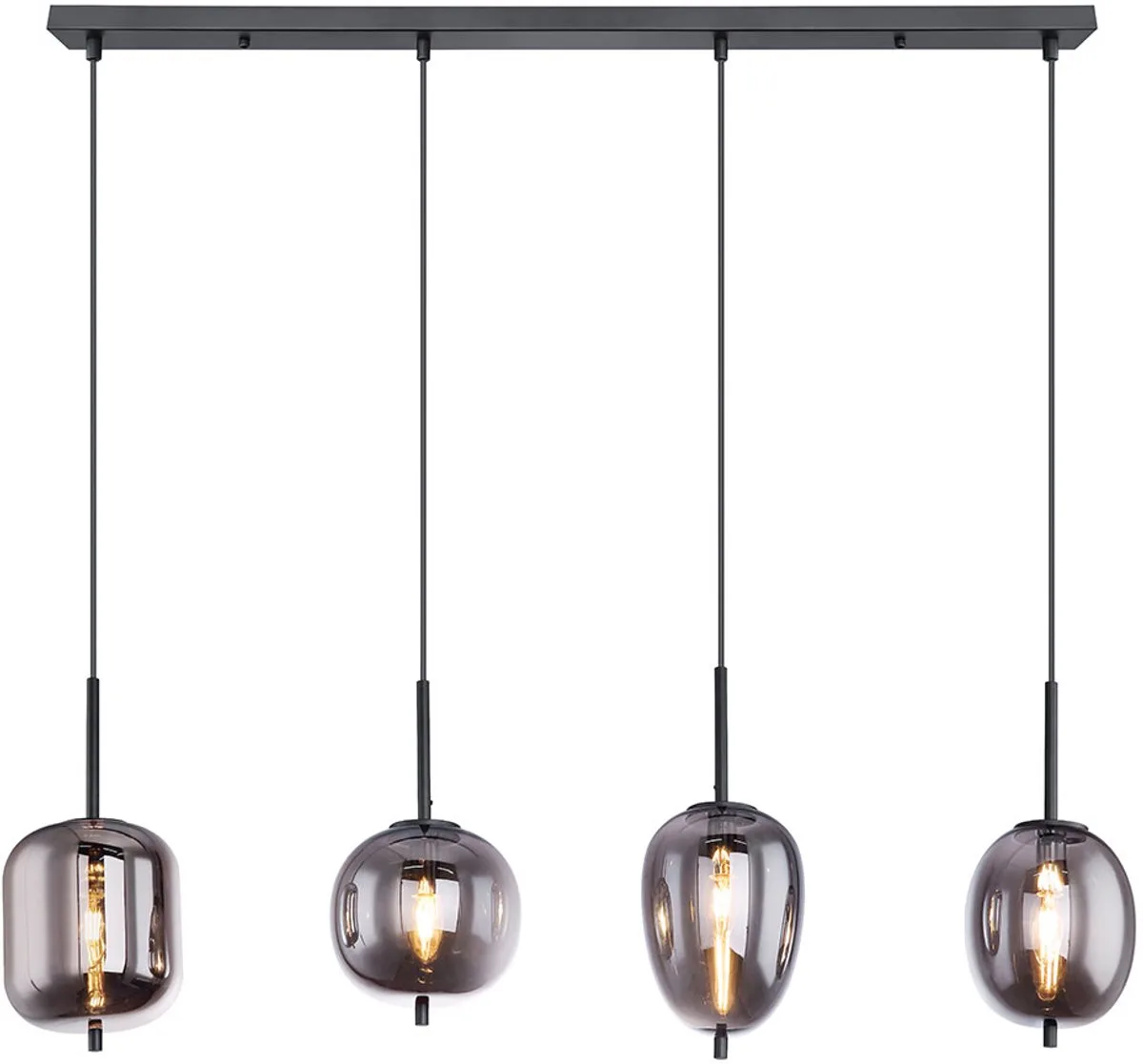 Eetkamer hanglamp Woonkamer hanglamp Lamp, 4 vlammen, metaal glas smoke-kleurig, 4x E14 stopcontacten, LxH 120x100 cm fra Globo i Grå – produktbillede