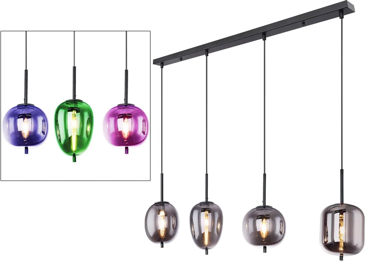 Eetkamer hanglamp Woonkamer hanglamp Lamp, 4 vlammen, metaal glas smoke-kleurig, 4x LED, LxH 120x100 cm von Globo in Schwarz – Produktfoto