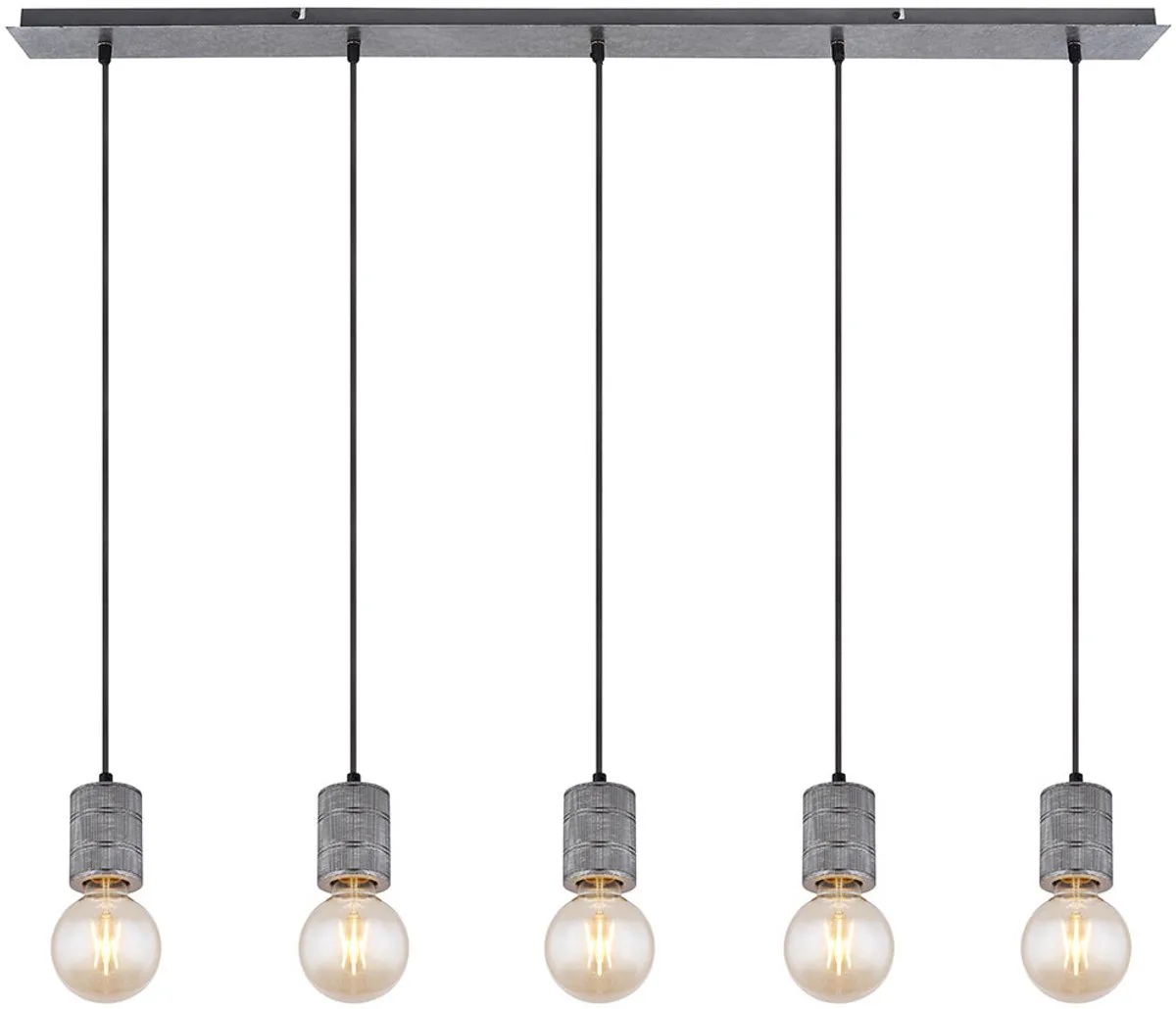 Eetkamerlamp antiek hanglamp in hoogte verstelbaar 5 vlammen, aluminium metaal, 5x E27, LxBxH 115x10x120 cm de Globo en Argent – photo produit