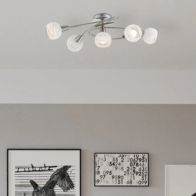 Elliott plafondlamp, lengte 62 cm, mat nikkel, metaal/glas de Globo en Mat nikkel, Gesatineerd, Helder – photo produit