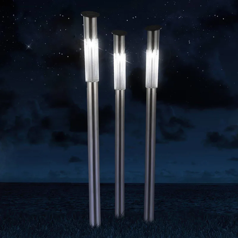 Fania lamp op zonne-energie met grondpen, roestvrij staal, set van 3 van Globo in Roestvrij staal, Helder – productfoto