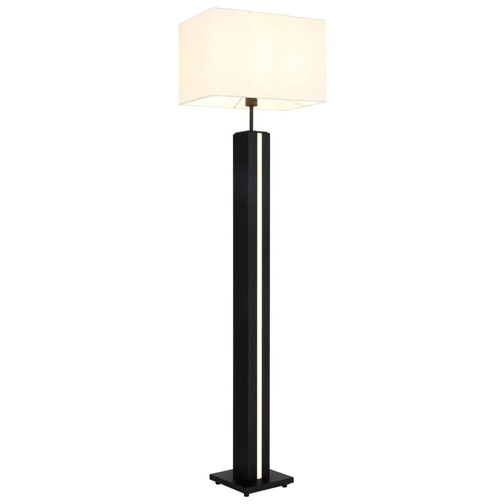 Forest Lampadaire Avec Abat-jour En Bois Foncé E27 de Globo en Noir – photo produit