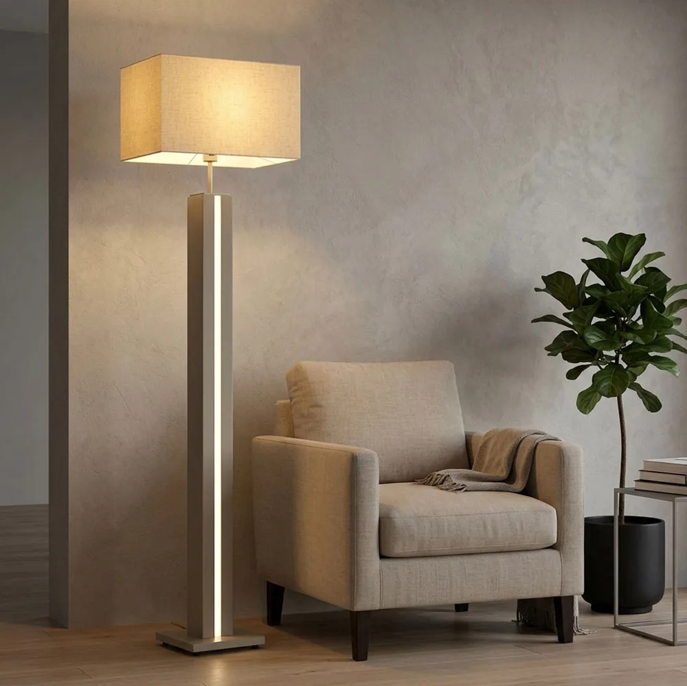 Forest Lampadaire Avec Abat-jour Sable Mat E27 de Globo en Beige – photo produit