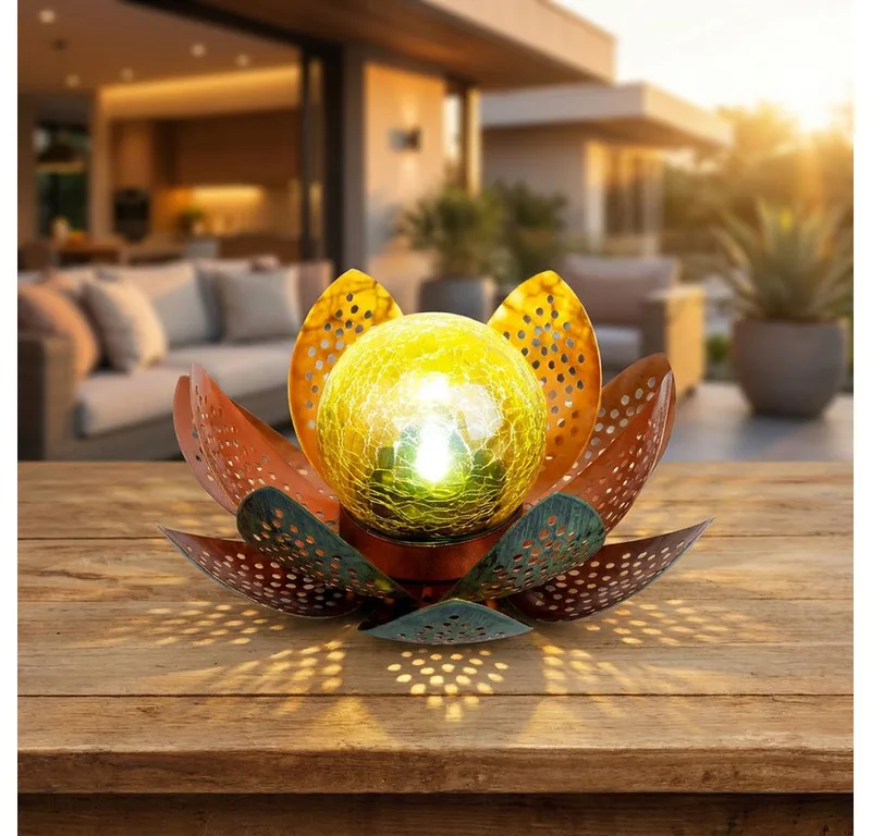 Gartenleuchte, LED-Leuchtmittel fest verbaut, Kaltweiß, Tageslichtweiß, LED Garten Solar Lampe Tisch Leuchte Lotus Blume Deko Beleuchtung de Globo – photo produit