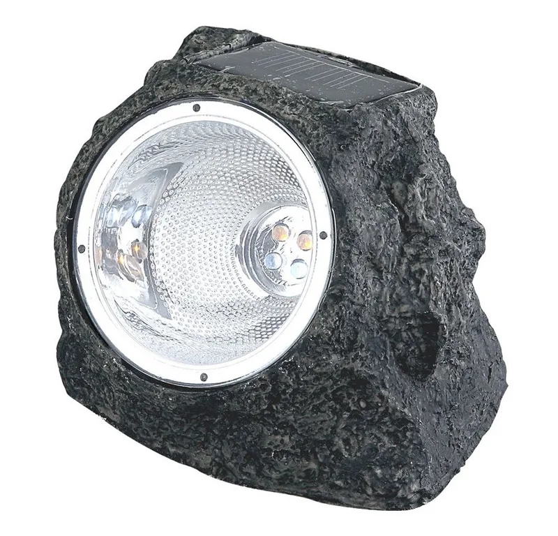 Gartenleuchte, Solar LED Gartenstrahler Selbstaufladend Aussenleuchte Stein Design von Globo in Grau – Produktfoto