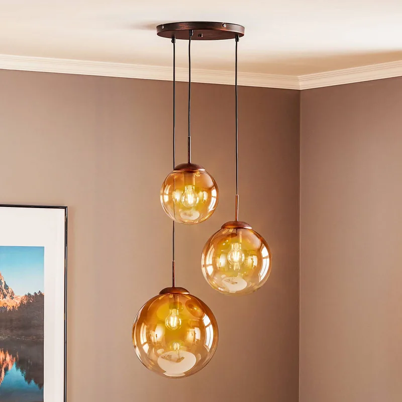 Glas-Hängeleuchte Varus amber 3fl Ø 51 cm von Globo in Braun, Amber – Produktfoto