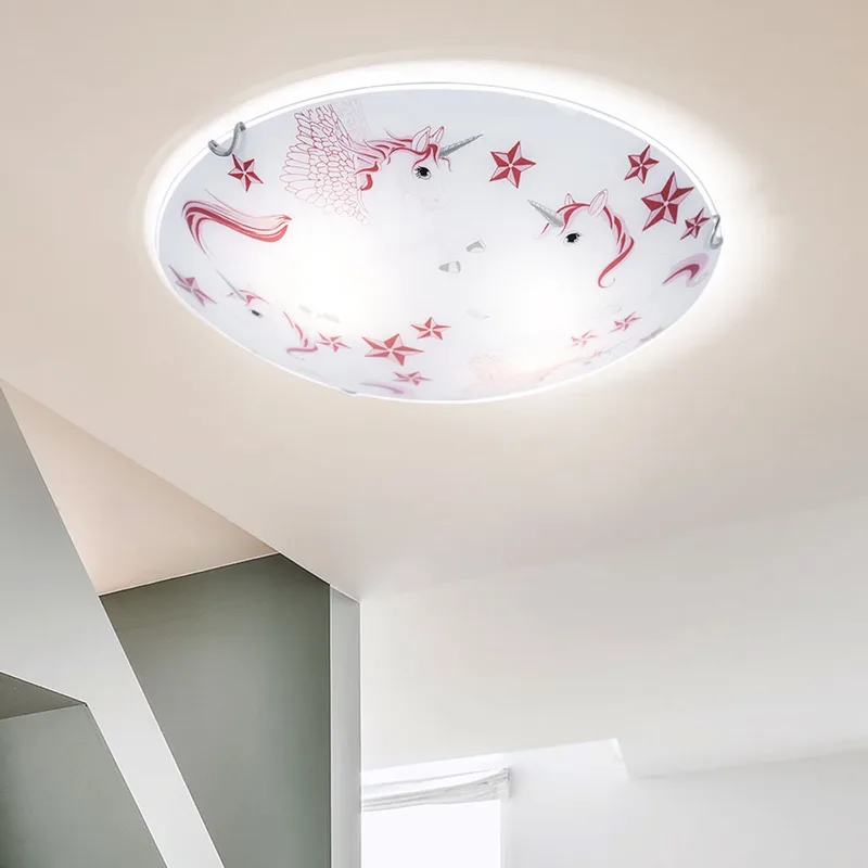 Glazen plafondlamp kinderkamer verlichting eenhoorn meisje lamp roze von Globo in Weiß – Produktfoto