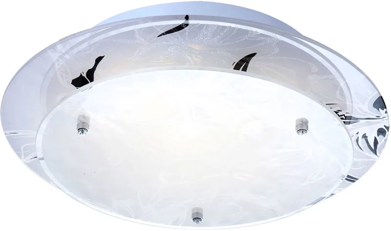 Glazen plafondlamp rond E27 keukenlamp moderne woonkamerlamp chroom, bloemdecor DxH 25x9,5 cm fra Globo i Hvid – produktbillede