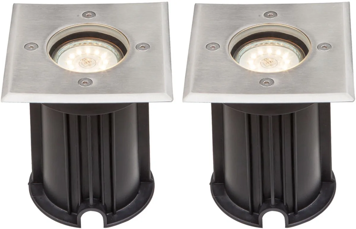 Grond inbouwspot buiten IP67 roestvrij staal tuinlamp grondspot verrijdbaar tot 2000kg, helder glas, 1x GU10, LxBxH 11x11x12,3, set van 2 von Globo in Silber – Produktfoto