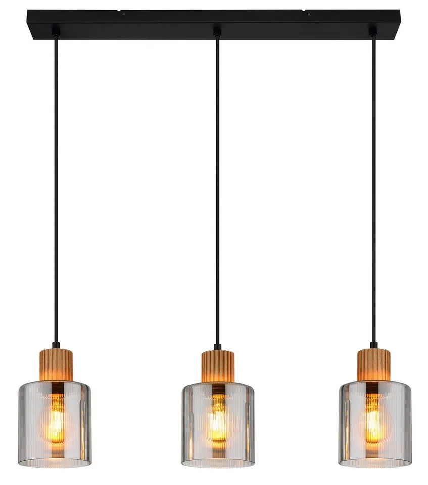 Hängeleuchte ALEIDIS, ohne Leuchtmittel, Hängeleuchte Schwarz/Holz, Rauchglas, E27 de Globo en Noir – photo produit