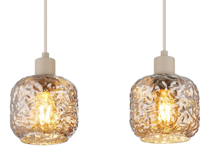 Hängeleuchte ANTONIO, ohne Leuchtmittel, Hängeleuchte für Esszimmer Rauchglas de Globo en Beige – photo produit 5 sur 5