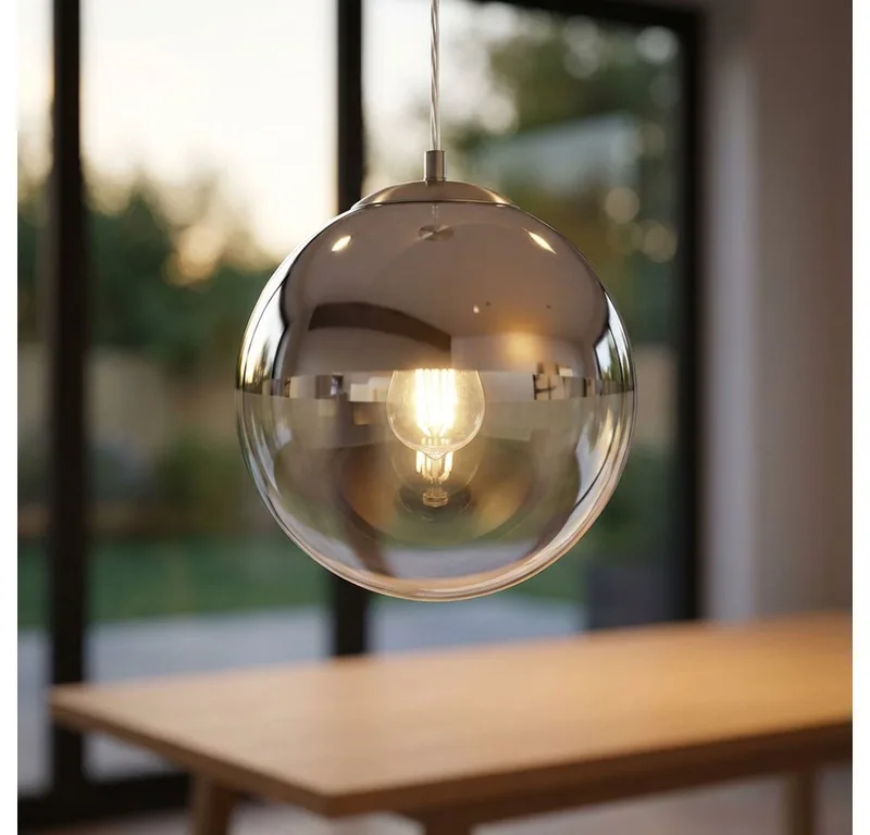 Hängeleuchte, Leuchtmittel inklusive, Decken Pendel Leuchte Wohn Zimmer Glas Kugel Hänge Lampe chrom klar im von Globo in Silber – Produktfoto