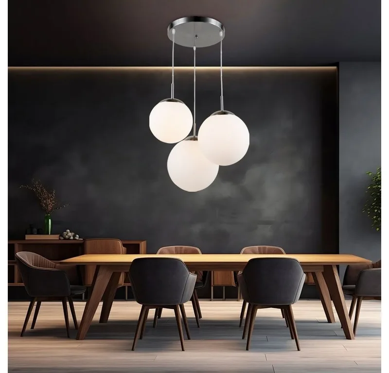 Hängeleuchte, Leuchtmittel inklusive, Warmweiß, Hängelampe Wohnzimmerleuchte Kugel Pendelleuchte Glas by Globo in White – product photo 4 of 5