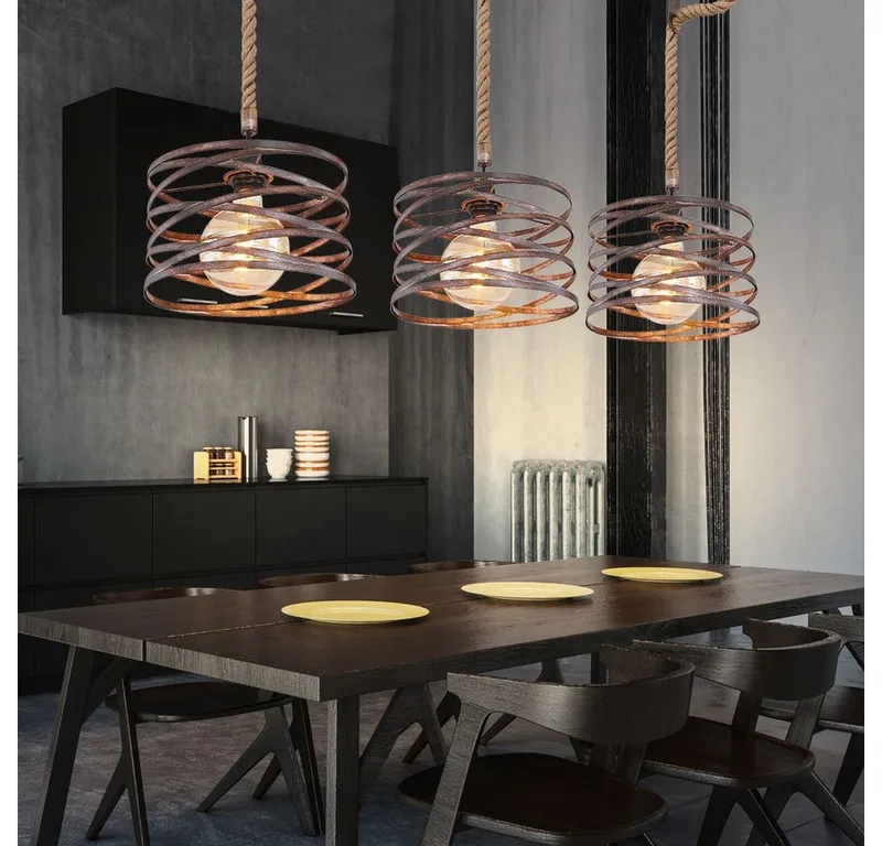 Hängeleuchte, Leuchtmittel nicht inklusive, Hanfseil Pendelleuchte Retro Vintage Wohnzimmer Lampe Industrie de Globo en Marron – photo produit