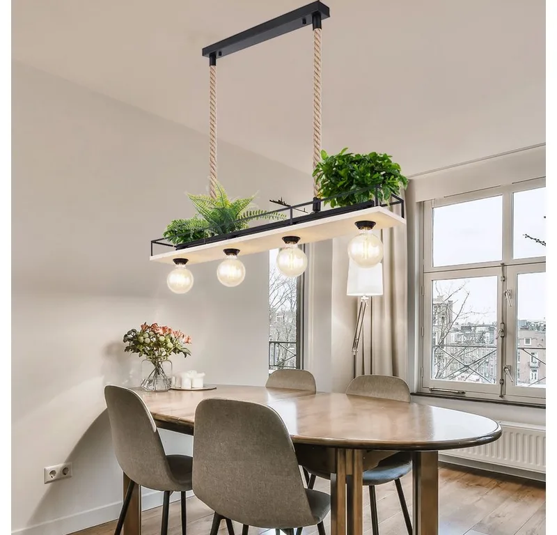 Hängeleuchte, Leuchtmittel nicht inklusive, Hängelampe Holzleuchte Deckenleuchte Wohnzimmer von Globo in Schwarz – Produktfoto