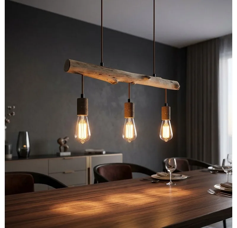 Hängeleuchte, Leuchtmittel nicht inklusive, Hängeleuchte Holz Esstisch Lampe Küche hängend Retro Deckenleuchte von Globo in Braun – Produktfoto