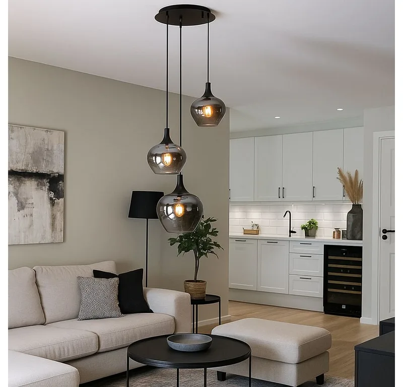 Hängeleuchte, Leuchtmittel nicht inklusive, Hängeleuchte Pendellampe Wohnzimmer Pendelleuchte Esstischleuchte de Globo en Noir – photo produit