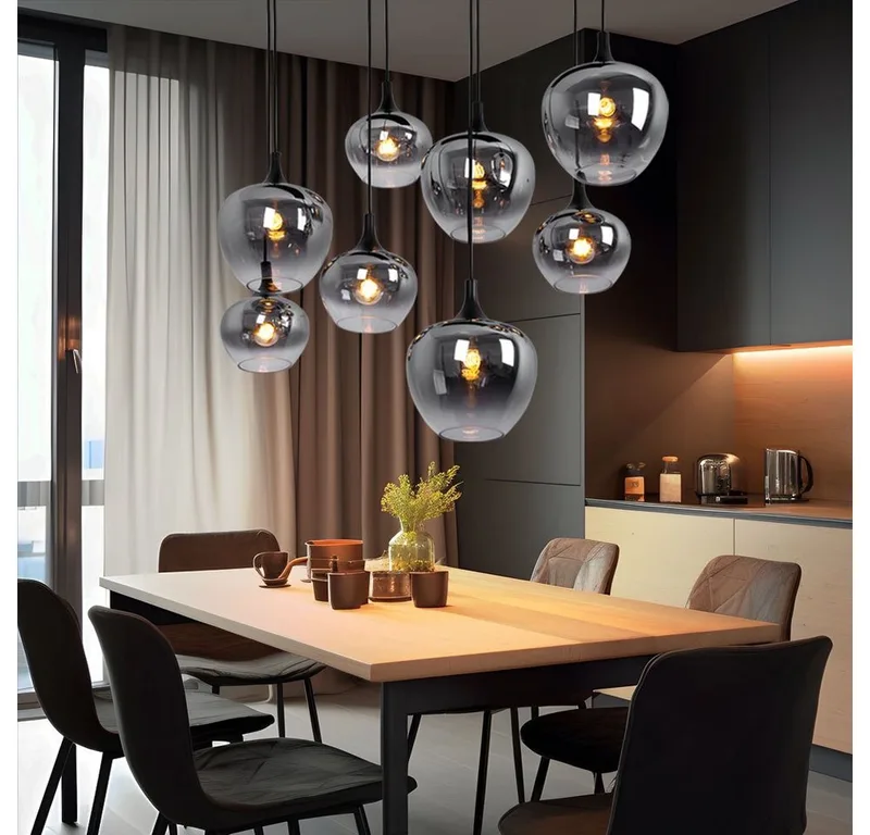 Hängeleuchte, Leuchtmittel nicht inklusive, Hängeleuchte Pendellampe Wohnzimmer Pendelleuchte de Globo en Gris – photo produit