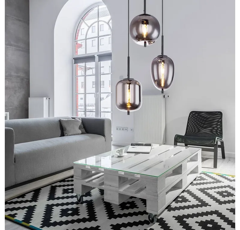 Hängeleuchte, Leuchtmittel nicht inklusive, Hängeleuchte Wohnzimmer Pendellampe Designleuchte von Globo in Grau – Produktfoto