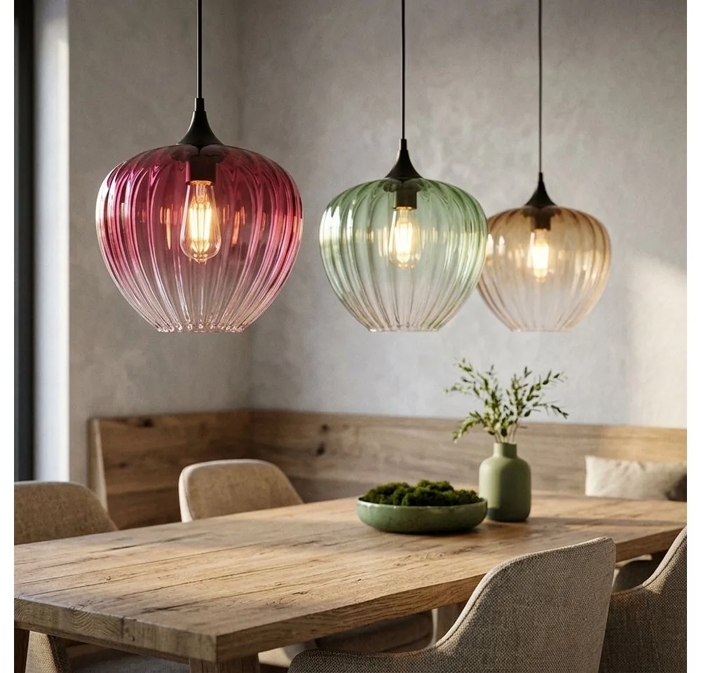 Hängeleuchte, Leuchtmittel nicht inklusive, Pendelleuchte Hängeleuchte Metall schwarz Glas rot/grün/amber H 150 cm fra Globo i Flerfarvet – produktbillede