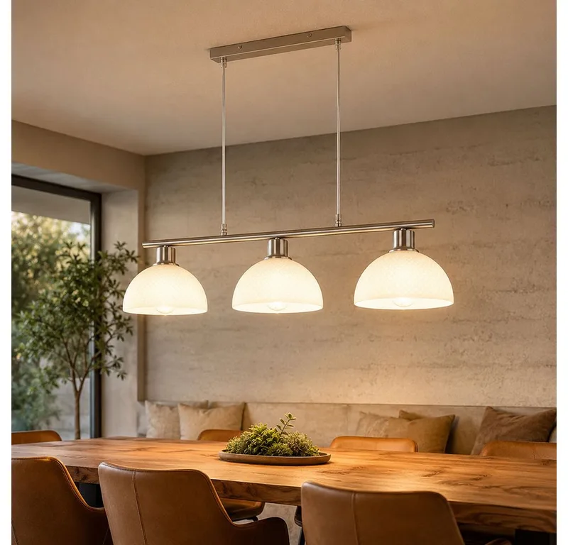 Hängeleuchte, Leuchtmittel nicht inklusive, Pendelleuchte Hängeleuchte Metall Nickel matt Glas opal H 120 cm de Globo en Argent – photo produit
