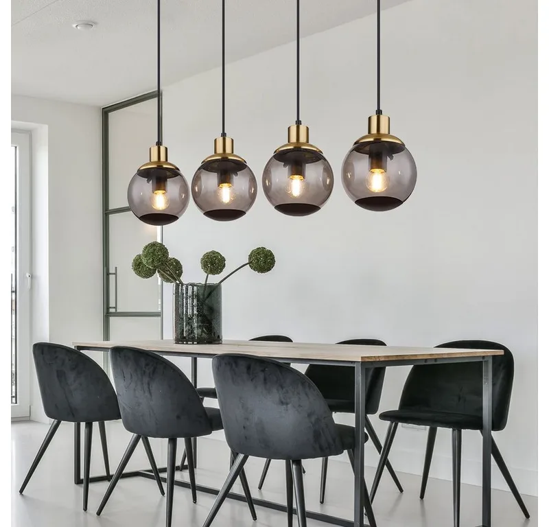 Hängeleuchte, Leuchtmittel nicht inklusive, Warmweiß, Hängelampe Glas modern Pendelleuchte Rauchglas Hängeleuchte schwarz, 4 von Globo in Grau – Produktfoto