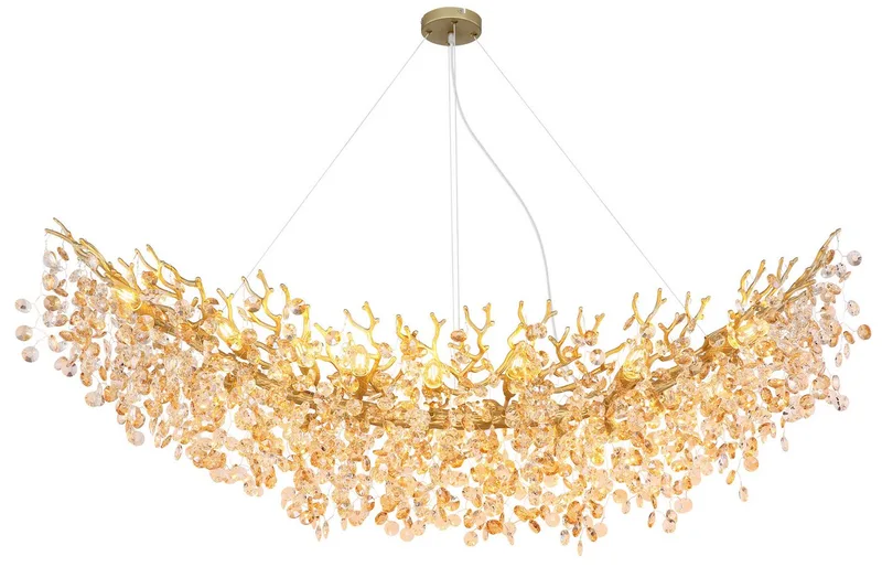 Hängeleuchte QUEENA, Leuchtmittel wechselbar, Kristall Luster für Wohn- & Esszimmer, Höhe kürzbar by Globo in Gold – product photo