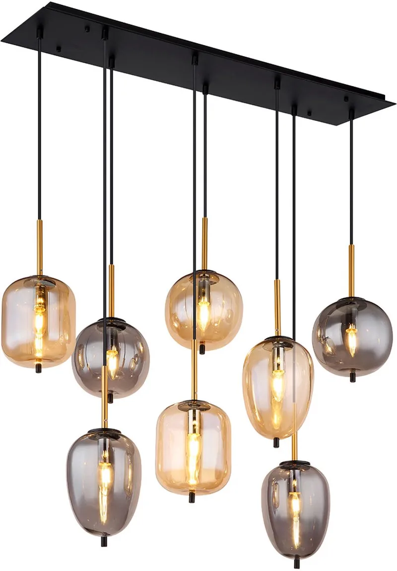 hanglamp - Blacky - glas - grote eettafellamp - E14 - 15345-8A de Globo en Noir – photo produit