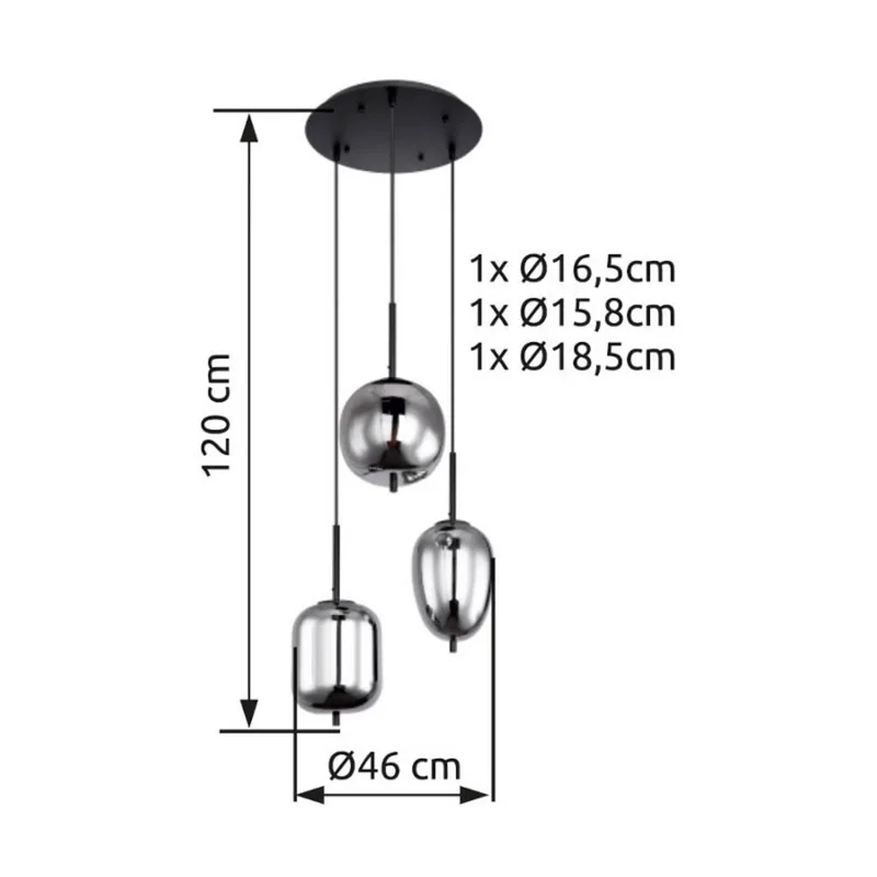 Lighting Pendelleuchte von Globo in Schwarz, Rokerig grijs-transparant – Produktfoto