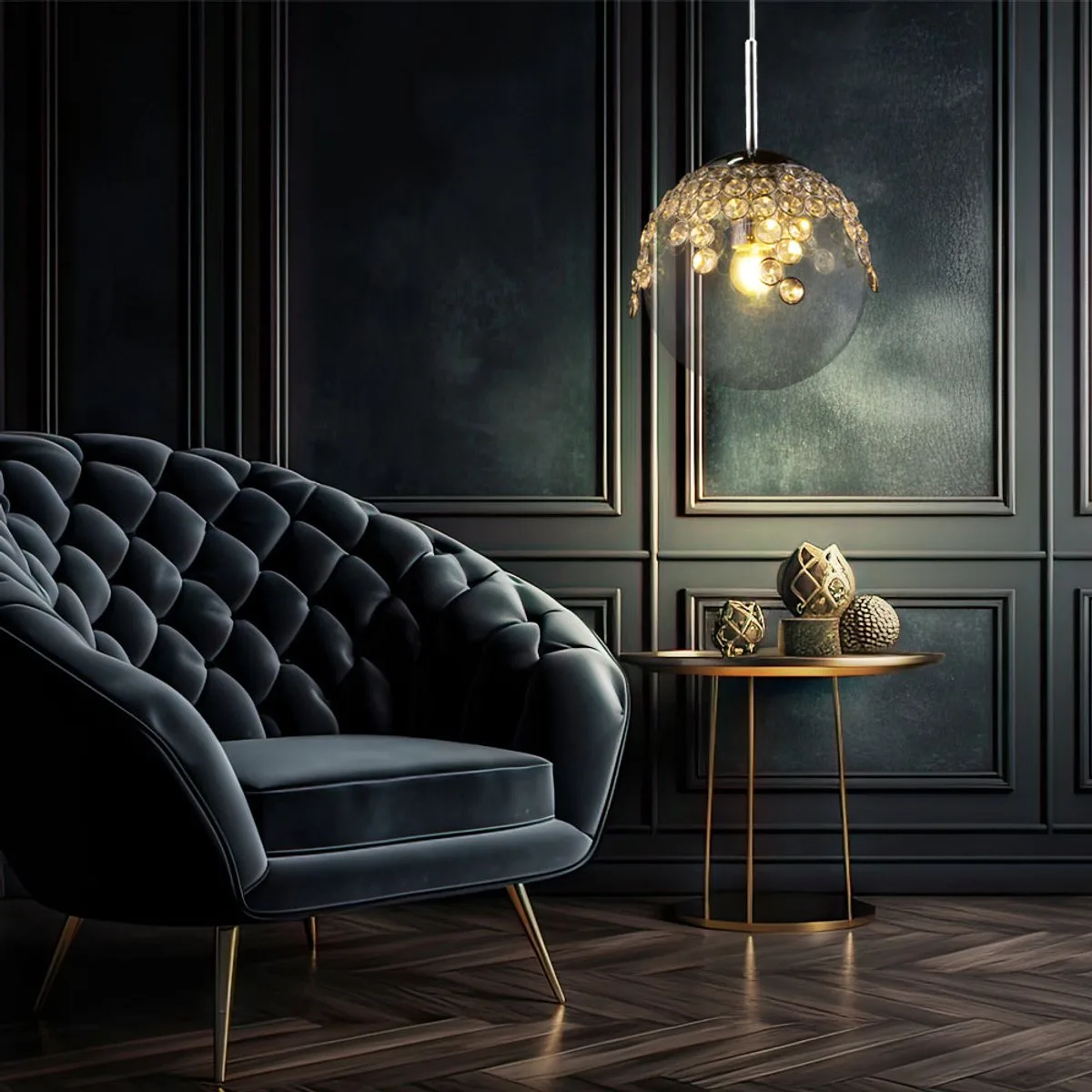Hanglamp Bollamp Binnenverlichting Gas helder, metaal, chroom, K kristallen, 1x E27 fitting, DxH 20x150 cm de Globo en Duidelijk – photo produit